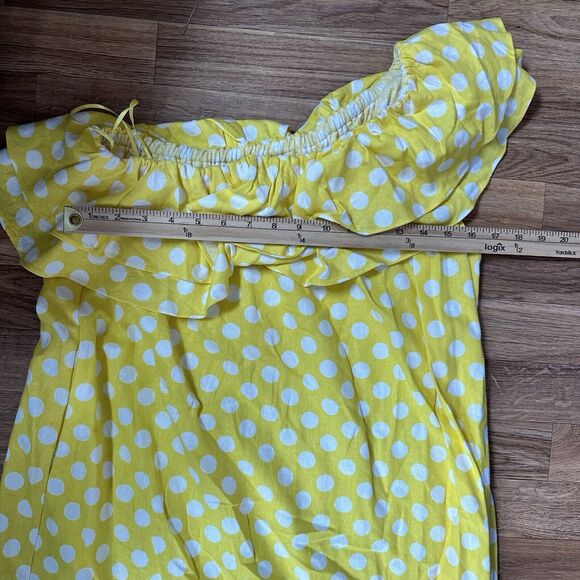 Lisa Marie Fernandez x Target Polka Dot Midi Dress Size M Yellow One Shoulder - Picture 7 of 9